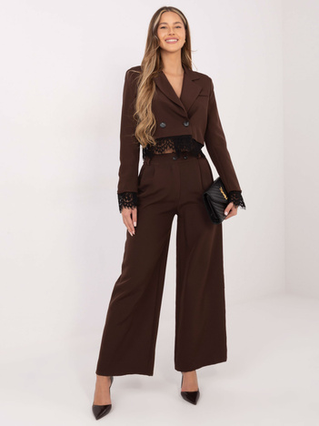 Brązowe garniturowe spodnie palazzo RUE PARIS
