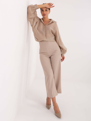 Beżowa przezroczysta koszula z kołnierzykiem