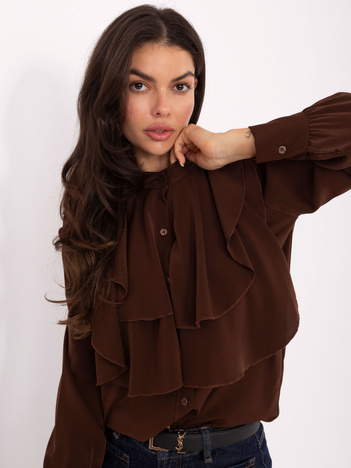 Brązowa elegancka koszula z żabotem RUE PARIS