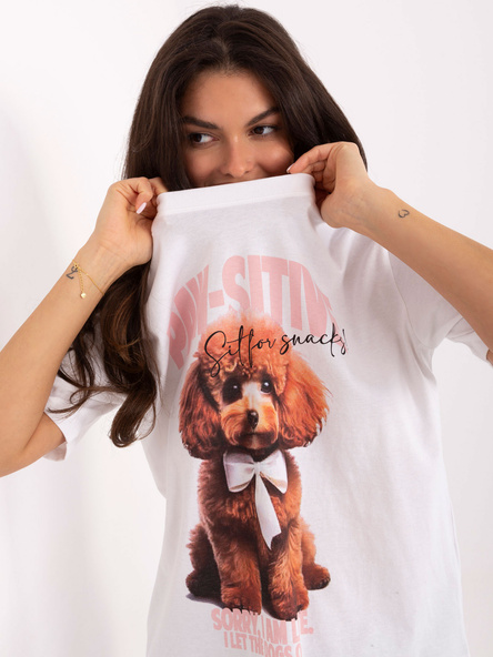 Biało-różowy t-shirt z bawełny FRESH MADE