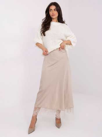 Jasnobeżowa trapezowa spódnica z koronką RUE PARIS