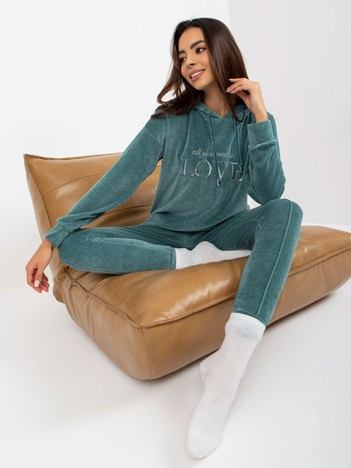 Morska ciepła piżama welurowa z kapturem