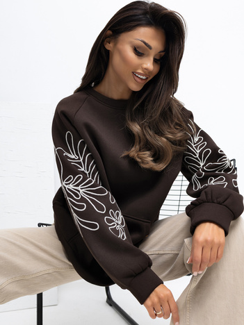 Czekoladowa bluza z okrągłym dekoltem RUE PARIS