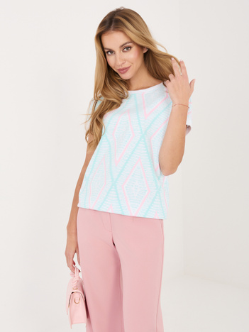 Miętowa damska bluzka w geometryczny wzór