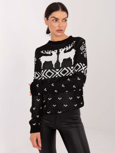 Czarny świąteczny sweter w serduszka