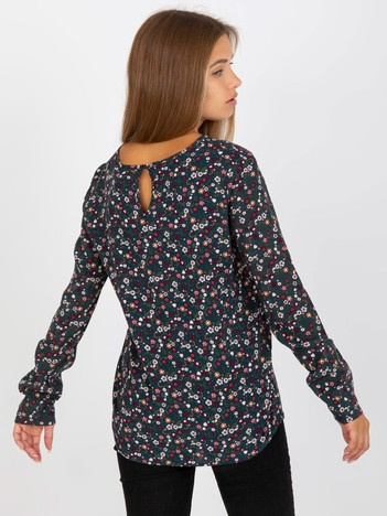 Ciemnoniebieska bluzka damska w kwiaty