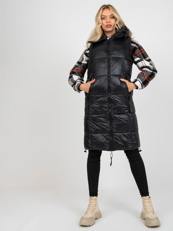 Czarna długa kamizelka puchowa z kapturem FRESH MADE