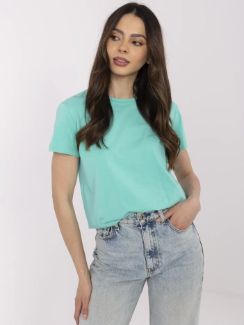 Turkusowy damski t-shirt z bawełny BASIC FEEL GOOD