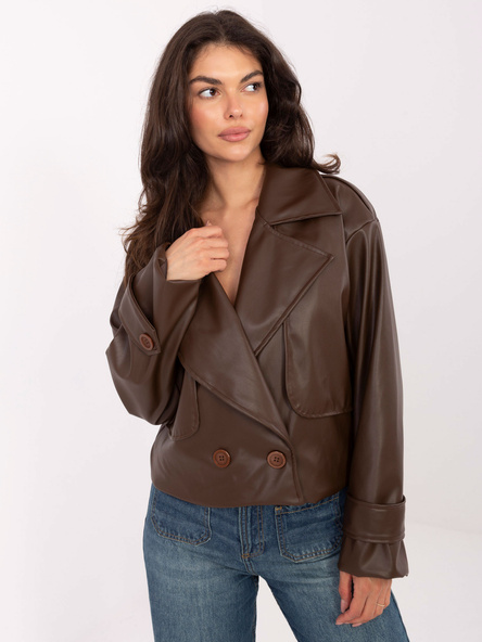 Brązowy krótki płaszcz o kroju trencza RUE PARIS