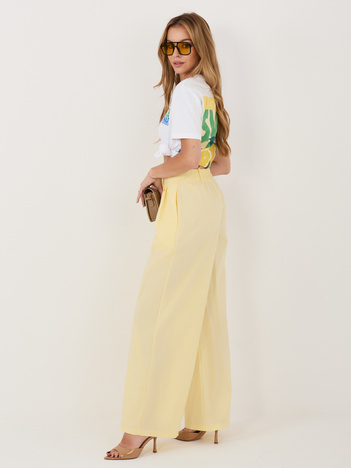 Jasnożółte damskie spodnie palazzo z zakładkami RUE PARIS