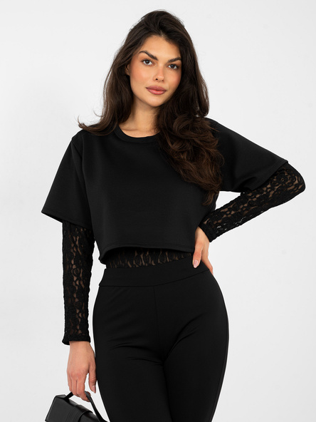 Czarne koronkowe body z imitacją t-shirta