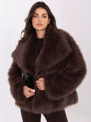 Brązowa zimowa kurtka oversize z eko futra