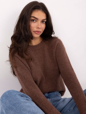 Jasnobrązowy klasyczny sweter z okrągłym dekoltem