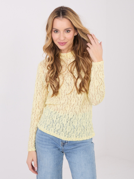 Jasnożółta koronkowa bluzka z długim rękawem