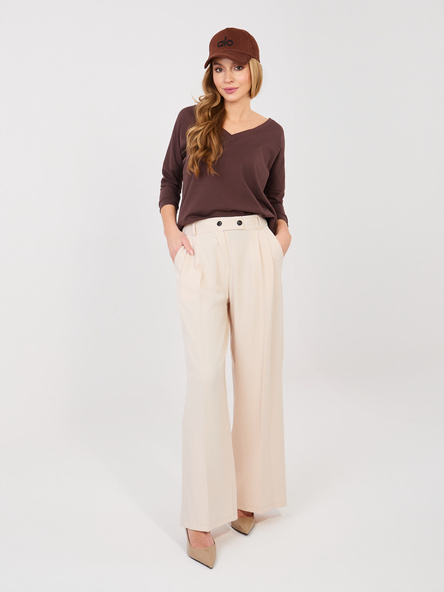 Jasnobeżowe garniturowe spodnie z kieszeniami RUE PARIS