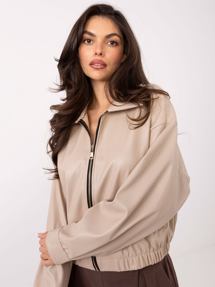 Jasnobeżowa skórzana kurtka typu bomberka RUE PARIS