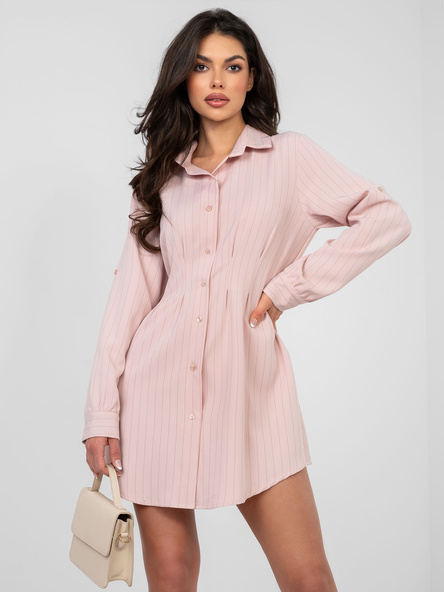 Pastelowa różowa sukienka z elastycznym marszczeniem RUE PARIS