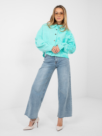 Turkusowa jeansowa kurtka z długim rękawem RUE PARIS