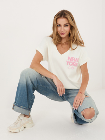 Ecru bluzka oversize z kontrastowym napisem