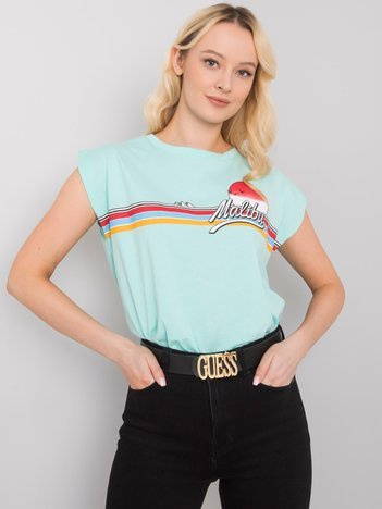 Miętowy t-shirt z nadrukiem Malibu
