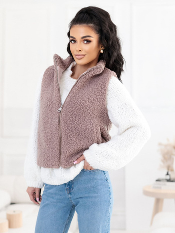 Ciemnobeżowa kamizelka baranek z suwakiem