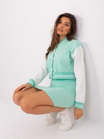 Miętowy damski komplet casualowy ze spódnicą