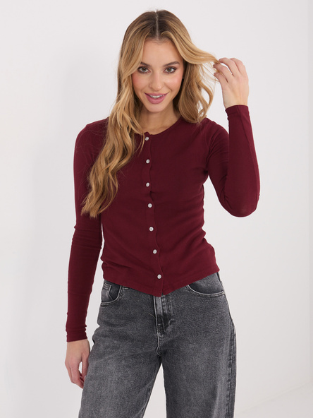 Bordowa bawełniana bluzka basic z guzikami