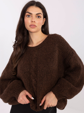 Ciemnobrązowy sweter oversize z okrągłym dekoltem
