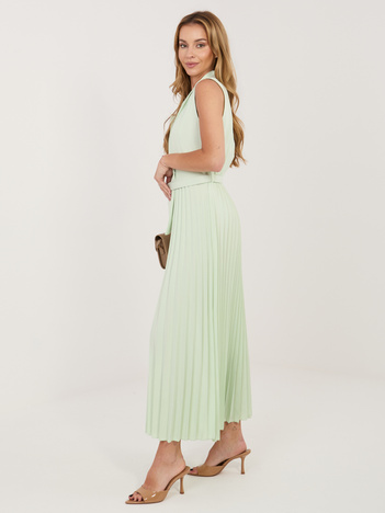 Miętowa plisowana sukienka bez rękawów RUE PARIS
