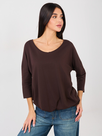 Czekoladowa bluzka z okrągłym dekoltem RUE PARIS