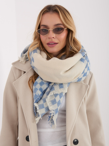 Ecru-niebieski szal w geometryczny wzór