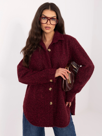 Burgundowa koszulowa kurtka z dzianiny boucle  RUE PARIS