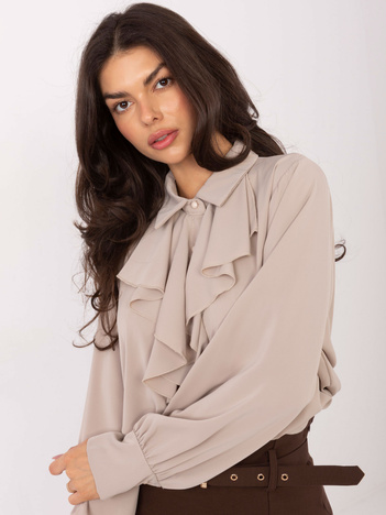 Beżowa elegancka koszula z żabotem
