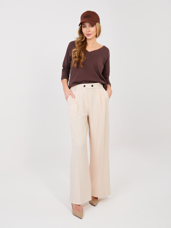 Jasnobeżowe garniturowe spodnie z kieszeniami RUE PARIS