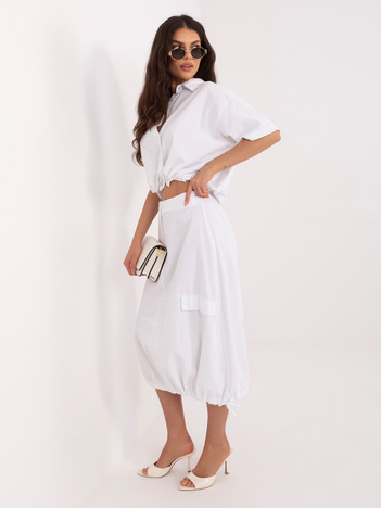 Biała sztruksowa spódnica z ściągaczami RUE PARIS