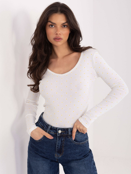 Ecru dopasowana bluzka z nadrukiem w stokrotki