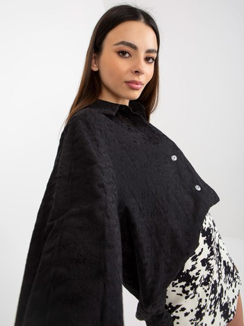 Czarna ażurowa koszula oversize z kołnierzem