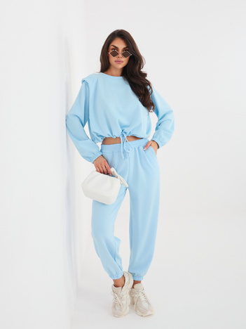 Pastelowy niebieski komplet ze ściągaczem na bluzie RUE PARIS