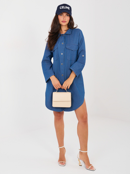 Niebieska jeansowa sukienka o kroju koszuli RUE PARIS
