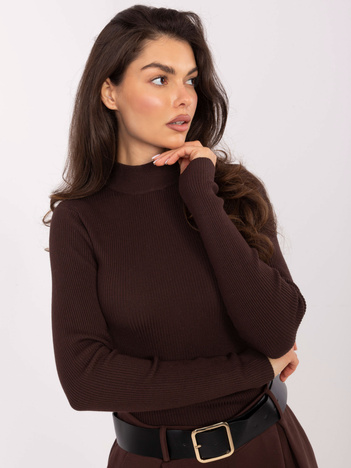 Czekoladowy prążkowany sweter z golfem STITCH & SOUL