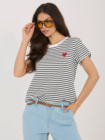 Biało-czarny bawełniany t-shirt z haftem