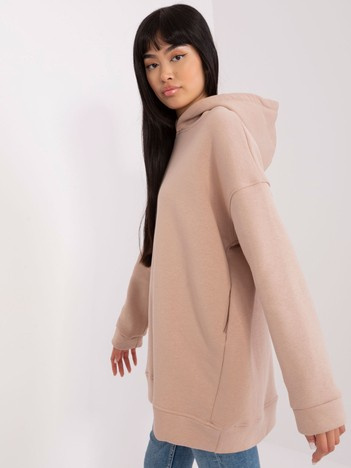 Ciemnobeżowa dresowa bluza basic z kapturem
