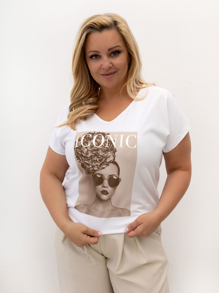 Biały bawełniany t-shirt plus size z nadrukiem