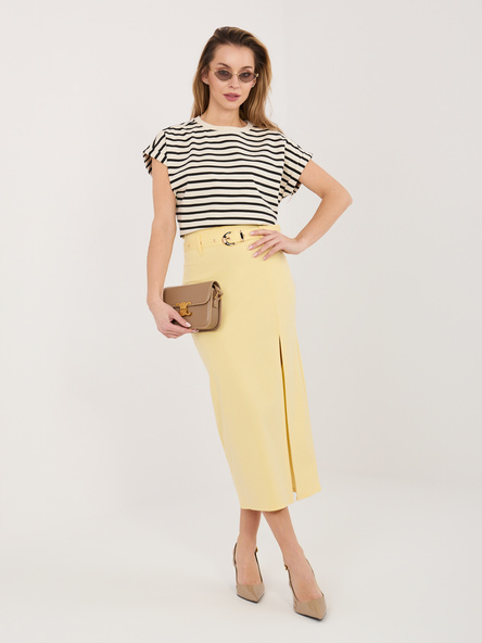 Jasnożółta elegancka spódnica z paskiem RUE PARIS