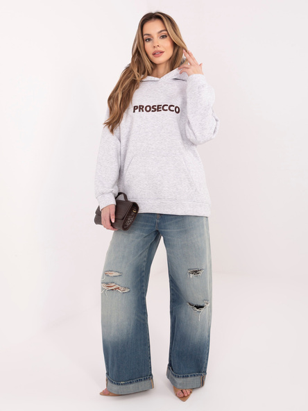 Jasnoszaro-brązowa bluza kangurka z kapturem RUE PARIS