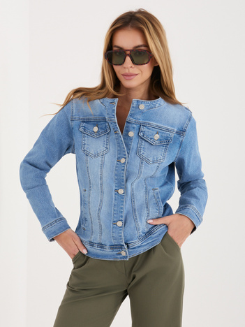 Niebieska jeansowa kurtka o dopasowanym kroju