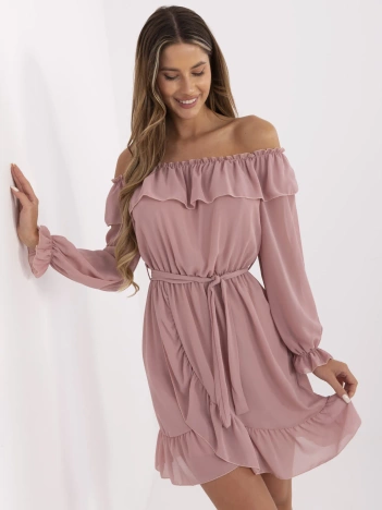 Brudnoróżowa sukienka boho z paskiem Farren OCH BELLA