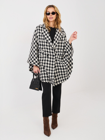 Czarno-biały damski płaszcz ponczo w pepitkę