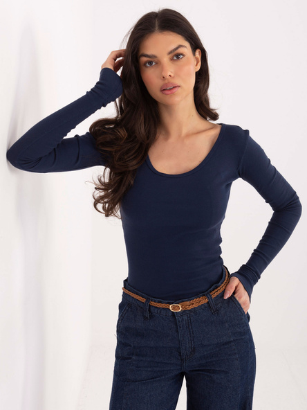 Granatowa dopasowana bluzka basic z bawełny