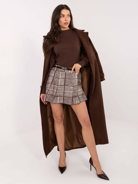 Brązowe damskie spódnico-szorty w kratę
